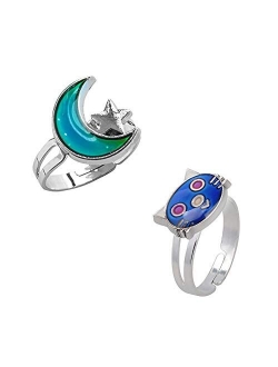 2 PCS Vintage Stone Mood Rings for Women Girls Color Changing Jewelry Adjustable Unisex Gifts