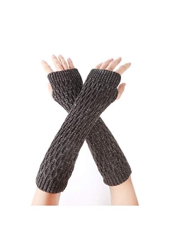 Women Knit Long Gloves Arm Warmer Fingerless Sleeves Thumb Hole Sparkly Mitten