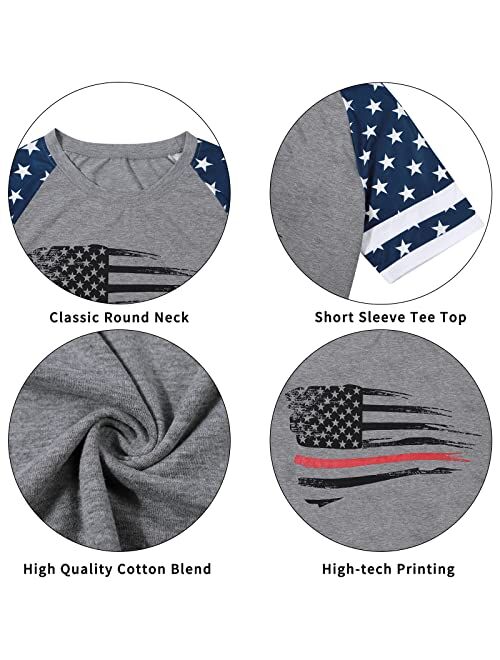 BANGELY American Flag T Shirt Women Stars Stripes 4th of July Shirt Raglan Short Sleeve Graphic Patriotic Top Tees