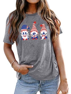 American Flag T Shirt Women Gnomes Patriotic Shirt USA Flag Print Graphic T-Shirt 4th of July Tee Tops