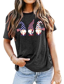 American Flag T Shirt Women Gnomes Patriotic Shirt USA Flag Print Graphic T-Shirt 4th of July Tee Tops