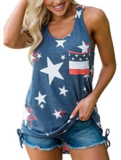 zarmfly Womens American Flag Tank Tops 4th of July Loose Sleeveless Stars Stripes Patriotic T Shirt