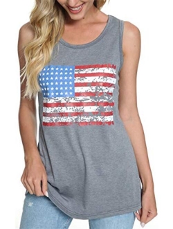 zarmfly Womens American Flag Tank Tops 4th of July Loose Sleeveless Stars Stripes Patriotic T Shirt