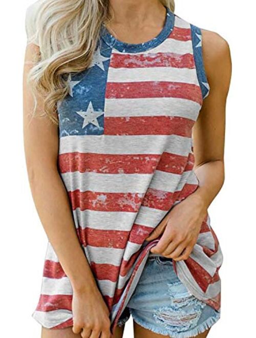 zarmfly Womens American Flag Tank Tops 4th of July Loose Sleeveless Stars Stripes Patriotic T Shirt