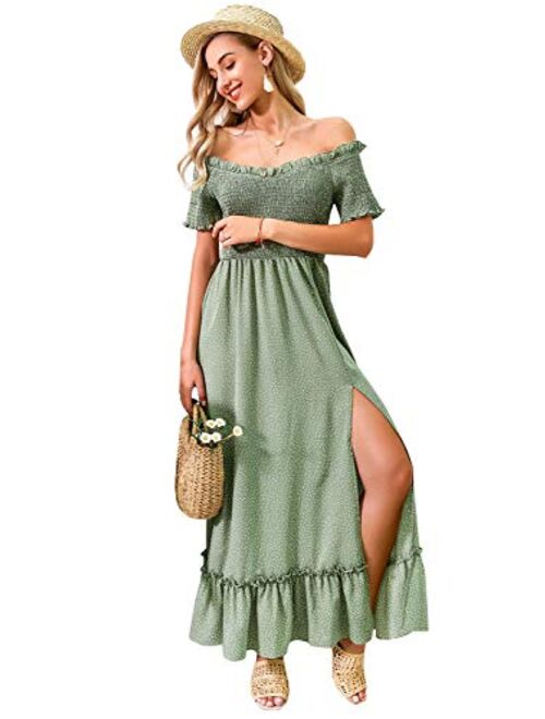 Miessial Women's Polka Dot Off Shoulder Long Dress Cute Summer Split Maxi Dress