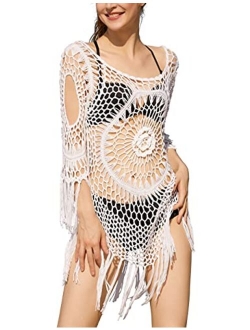 Women's Swimsuit Cover Ups Crochet Hollow Out Tassel Swimwear Beach Dress