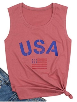 NANYUAYA Womens USA Flag Print Tank Top Stars Striped Graphic Sleeveless Shirts 4th of July Patriotic Tee Tops