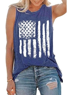 NANYUAYA Womens USA Flag Print Tank Top Stars Striped Graphic Sleeveless Shirts 4th of July Patriotic Tee Tops