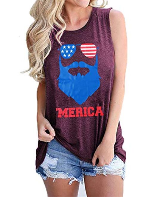 NANYUAYA Womens USA Flag Print Tank Top Stars Striped Graphic Sleeveless Shirts 4th of July Patriotic Tee Tops