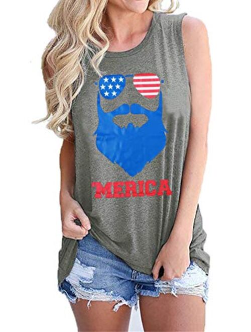 NANYUAYA Womens USA Flag Print Tank Top Stars Striped Graphic Sleeveless Shirts 4th of July Patriotic Tee Tops