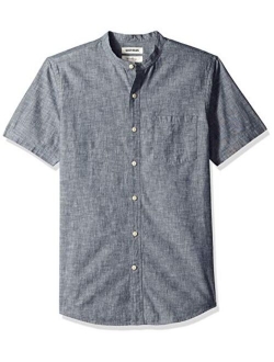 Men's Slim-Fit Short-Sleeve Band-Collar Chambray Shirt