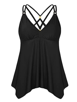 Women's V Neck Swim Tops Flowy Handkerchief Swimsuits Bathing Suits Tankini Tops