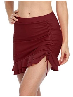 Women's High Waisted Bikini Bottom Ruffled Swim Skirts Side Pull Tie Swimsuit Bottom