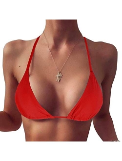 Women's Push Up Halter Bikini Top Ruched Swim Top Bra Size Triangle Bikini Top Swimwear