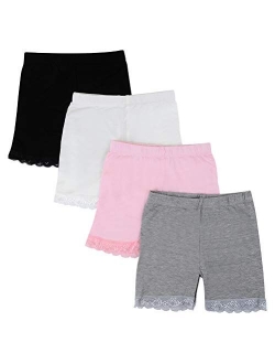 Bossail 3-12 Years Girl's Solid Color Lace Trim Boyshort Underwear Safety Dress Panties Multipack