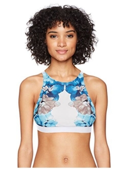 Women's Printed High Neck Crossback Bikini Bra Top Swimsuit