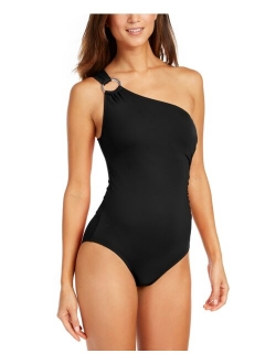 Embellished One-Shoulder Underwire One-Piece Swimsuit