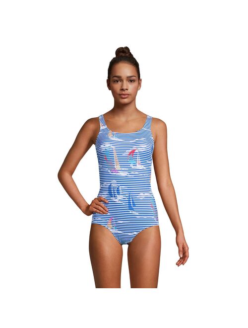 Women's Lands' End Tugless Sporty Chlorine Resistant One-Piece Swimsuit