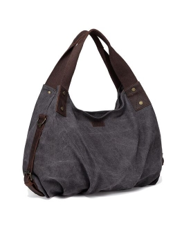 VASCHY Canvas Hobo Bag Vintage Large Leather Canvas Tote Handbag for Women Top Handle Work Bag with Detachable Shoulder Strap