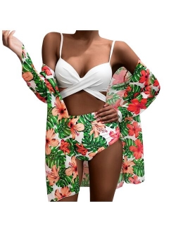 New Bikini Swimwear Women Fashion Printing Sexy Bikini 3 Piece Mesh Split Swimsuit Beach Suit Beach Wear Biquini Bathing Suit