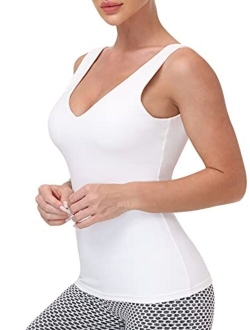 Workout Tops for Women Yoga Tank Tops with Built in Bra Wirefree Padded Yoga Bras Gym Running Athletic Shirt V-Neck Camisole