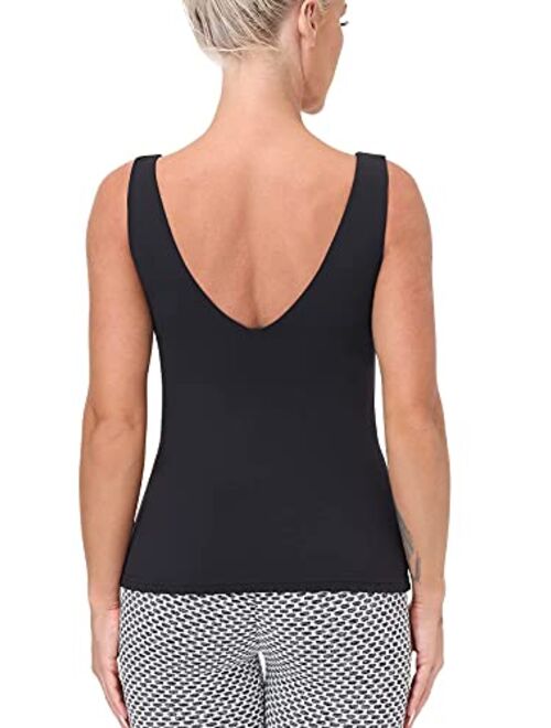 Workout Tops for Women Yoga Tank Tops with Built in Bra Wirefree Padded Yoga Bras Gym Running Athletic Shirt V-Neck Camisole