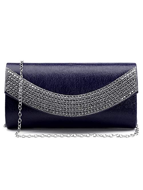 Dasein PU Leather Clutch Purses for Women Rhinestone Evening Bags Formal Wedding Party Purse