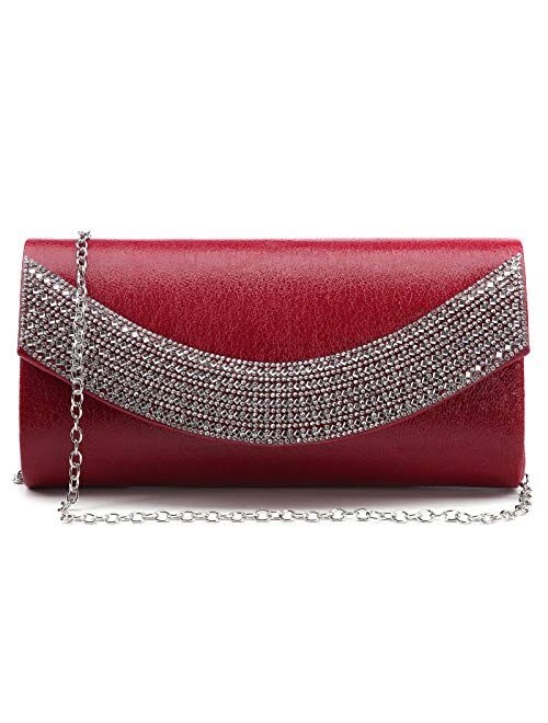 Dasein PU Leather Clutch Purses for Women Rhinestone Evening Bags Formal Wedding Party Purse