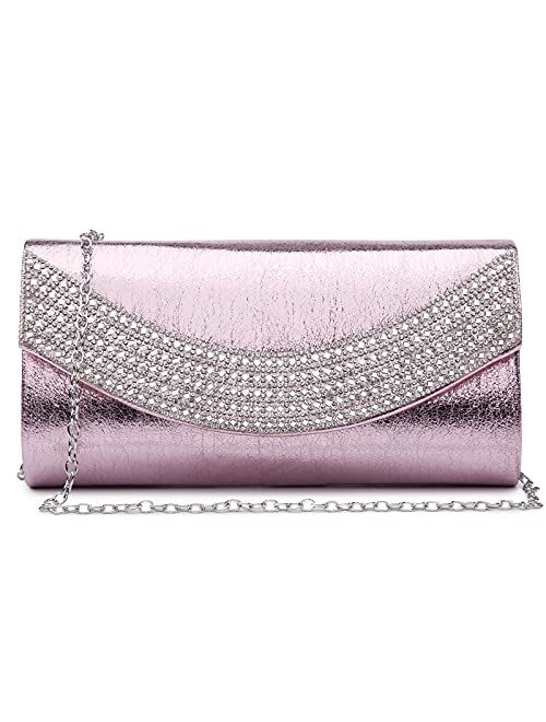 Dasein PU Leather Clutch Purses for Women Rhinestone Evening Bags Formal Wedding Party Purse