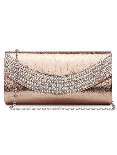 Dasein PU Leather Clutch Purses for Women Rhinestone Evening Bags Formal Wedding Party Purse