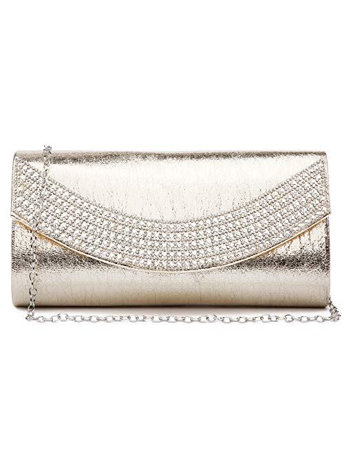 Dasein PU Leather Clutch Purses for Women Rhinestone Evening Bags Formal Wedding Party Purse