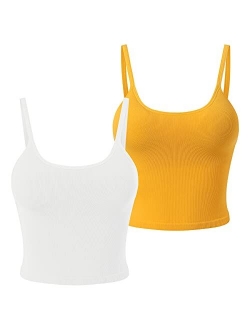 light & leaf 2 Pack Ribbed Sports Bras for Women Seamless Crop Tank Tops with Built in Bra Workout Activewear