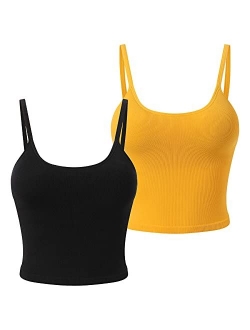 light & leaf 2 Pack Ribbed Sports Bras for Women Seamless Crop Tank Tops with Built in Bra Workout Activewear