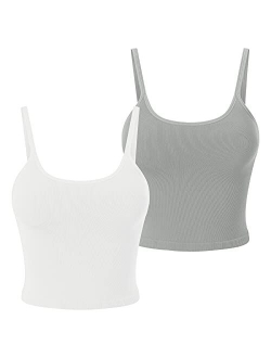 light & leaf 2 Pack Ribbed Sports Bras for Women Seamless Crop Tank Tops with Built in Bra Workout Activewear