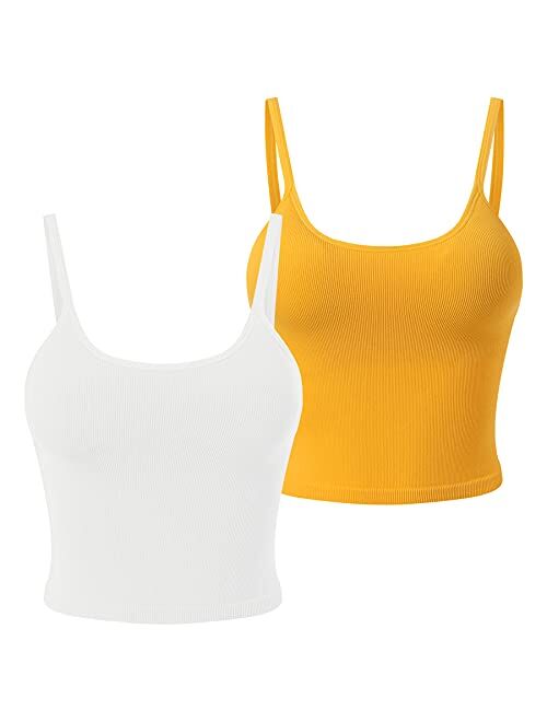 light & leaf 2 Pack Ribbed Sports Bras for Women Seamless Crop Tank Tops with Built in Bra Workout Activewear