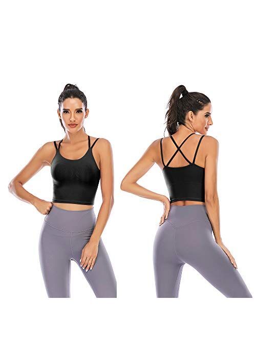 VORCY Womens Padded Sports Bra Fitness Workout Running Camisole Crop Top with Built in Bra