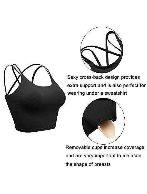 VORCY Womens Padded Sports Bra Fitness Workout Running Camisole Crop Top with Built in Bra