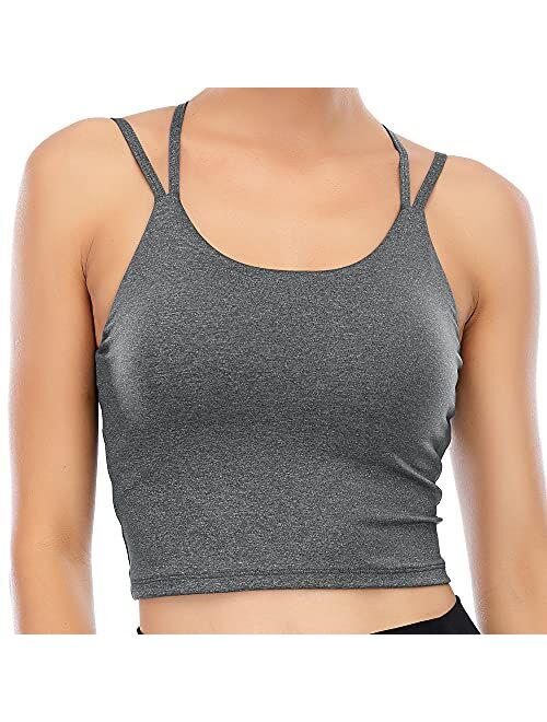 VORCY Womens Padded Sports Bra Fitness Workout Running Camisole Crop Top with Built in Bra