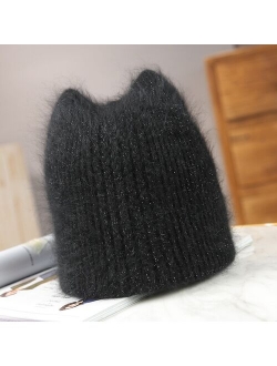 oZyc Warm lovely Winter Knitted Hats for Women Casual Soft Warm Angola Rabbit Fur Beanie hats for glris lady Bonnet Gorros