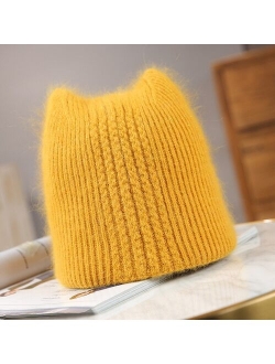 oZyc Warm lovely Winter Knitted Hats for Women Casual Soft Warm Angola Rabbit Fur Beanie hats for glris lady Bonnet Gorros