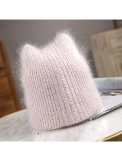 oZyc Warm lovely Winter Knitted Hats for Women Casual Soft Warm Angola Rabbit Fur Beanie hats for glris lady Bonnet Gorros