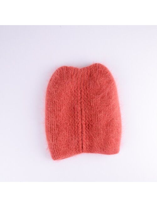 oZyc Warm lovely Winter Knitted Hats for Women Casual Soft Warm Angola Rabbit Fur Beanie hats for glris lady Bonnet Gorros