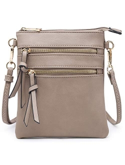 Crossbody Bag Lightweight Shoulder Purse Functional Handbag Multi Pocket Vegan Leather