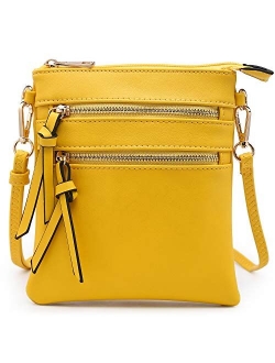 Crossbody Bag Lightweight Shoulder Purse Functional Handbag Multi Pocket Vegan Leather