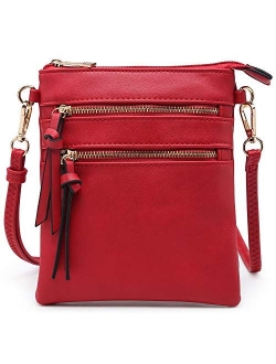 Crossbody Bag Lightweight Shoulder Purse Functional Handbag Multi Pocket Vegan Leather