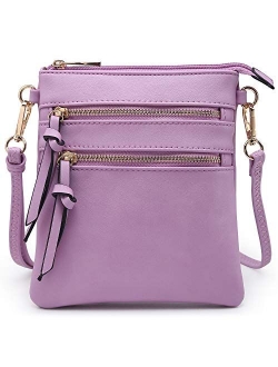 Crossbody Bag Lightweight Shoulder Purse Functional Handbag Multi Pocket Vegan Leather