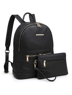 Womens Backpack Purse Casual Travel School Daypack with Matching Wristlet 2Pcs Set