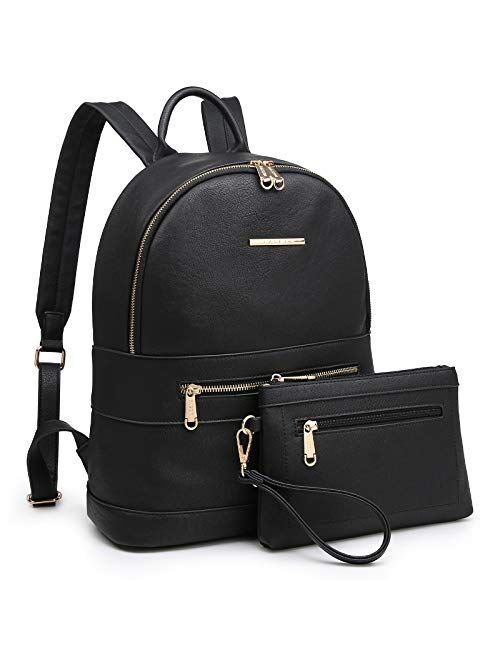 Dasein Womens Backpack Purse Casual Travel School Daypack with Matching Wristlet 2Pcs Set