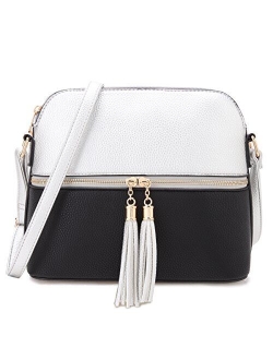 Lightweight Vegan Leather Crossbody Bag Handbag Cute Purse with Tassel