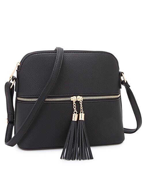 DASEIN Lightweight Vegan Leather Crossbody Bag Handbag Cute Purse with Tassel